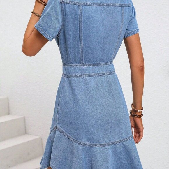 Short‎ Sleeve Button Down Denim Dress - Picture 5 of 5
